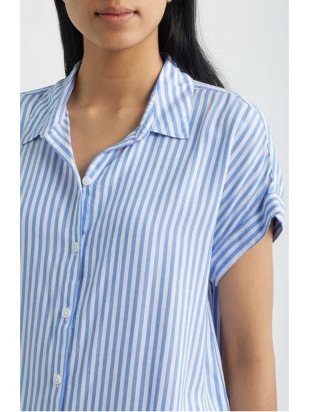 BeachLunchLounge Blue White Striped Popover Blouse Large - Picture 2 of 3